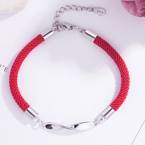 Picture of Copper Braiding Braided Bracelets Accessories Findings Distance Silver Tone Red Infinity Symbol 16.5cm(6 4/8") long, 1 Piece