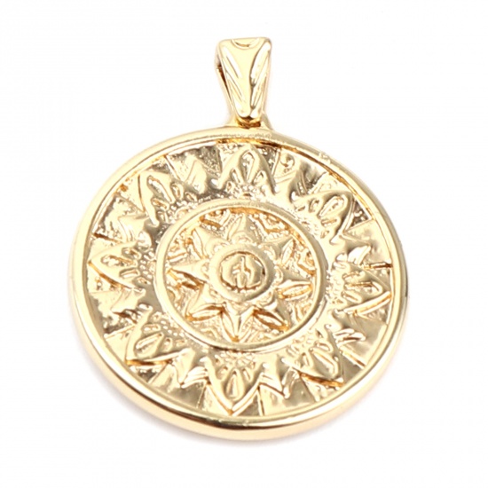 Picture of 2 PCs Brass Galaxy Charm Pendant 18K Real Gold Plated Round Star 27mm x 22mm