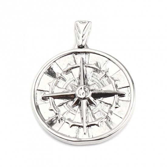 Picture of 2 PCs Brass Galaxy Charm Pendant 18K Real Platinum Plated Round Star 27mm x 22mm