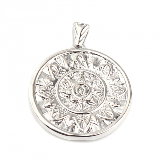 Picture of 2 PCs Brass Galaxy Charm Pendant 18K Real Platinum Plated Round Star 27mm x 22mm