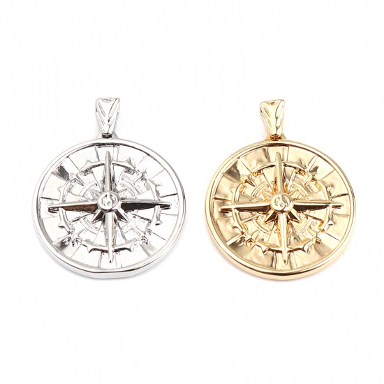 Picture of 2 PCs Brass Galaxy Charm Pendant 18K Real Platinum Plated Round Star 27mm x 22mm
