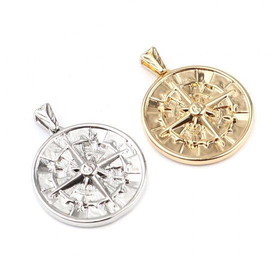 Picture of 2 PCs Brass Galaxy Charm Pendant 18K Real Platinum Plated Round Star 27mm x 22mm