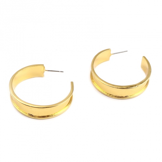 Immagine di Basi per Cabochon orecchino cerchio Accessori forma di C Oro Placcato (Addetti: 3.7cm x 0.7cm) 37mm x 9mm, Filo Dimensione: (21 misura), 1 Paio
