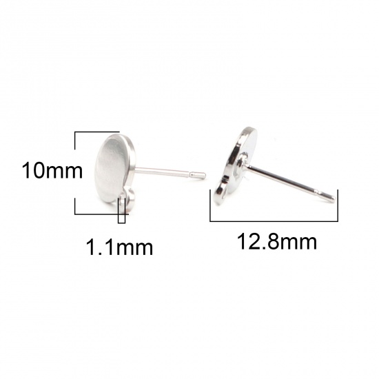 Picture of Zinc Based Alloy Cabochon Settings Ear Post Stud Earrings Findings Round Silver Tone Glue On W/ Loop (Fit 8mm Dia.) 10mm x 8mm, Post/ Wire Size: (21 gauge), 3 Pairs