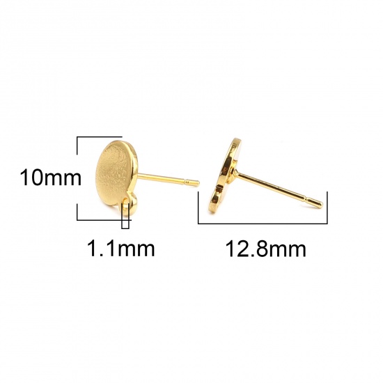 Picture of Zinc Based Alloy Cabochon Settings Ear Post Stud Earrings Findings Round Gold Plated Glue On W/ Loop (Fit 8mm Dia.) 10mm x 8mm, Post/ Wire Size: (21 gauge), 3 Pairs