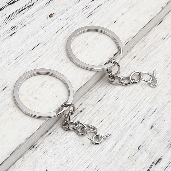 Picture of Zinc Based Alloy Keychain & Keyring Silver Tone Circle Ring 67mm x 27mm, 20 PCs