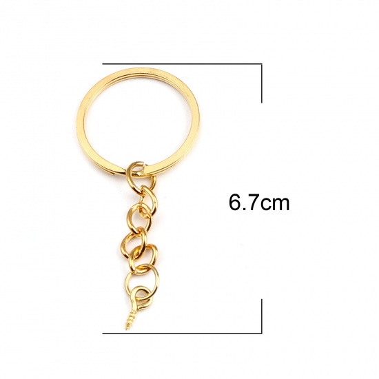 Picture of Zinc Based Alloy Keychain & Keyring Gold Plated Circle Ring 67mm x 27mm, 20 PCs