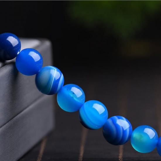 Bild von Achat ( Natur ) Perlen Rund Blau Gefärbt ca. 6mm D., 39cm - 38cm lang, 1 Strang (ca. 65 Stück/Strang)
