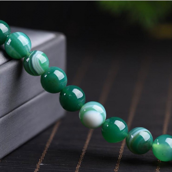 Picture of Agate ( Natural ) Beads Round Green Dyed & Heated About 6mm Dia, 39cm(15 3/8") - 38cm(15") long, 65 PCs/Strand) 1 Strand