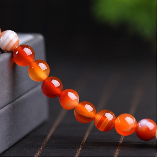 Picture of Agate ( Natural ) Beads Round Orange-red Dyed & Heated About 8mm Dia, 39cm(15 3/8") - 38cm(15") long, 48 PCs/Strand) 1 Strand