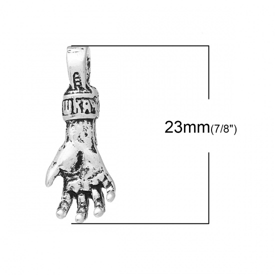 Picture of Zinc Metal Alloy Charm Pendants Hand Antique Silver Color Message Carved 23mm( 7/8") x 9mm( 3/8"), 50 PCs