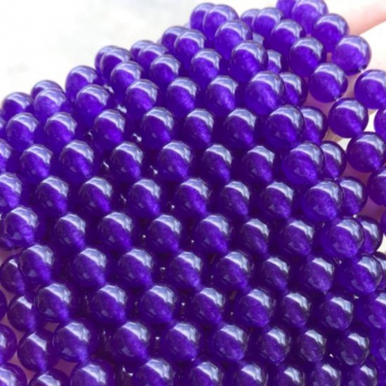 カルセドニー ( 天然 ) ビーズ 円形 深紫色 染め 約 8mm 直径、 39cm - 38cm 長さ、 1 連 (約 47 粒/連) の画像