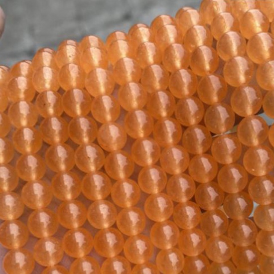 カルセドニー ( 天然 ) ビーズ 円形 オレンジ色 染め 約 8mm 直径、 39cm - 38cm 長さ、 1 連 (約 47 粒/連) の画像