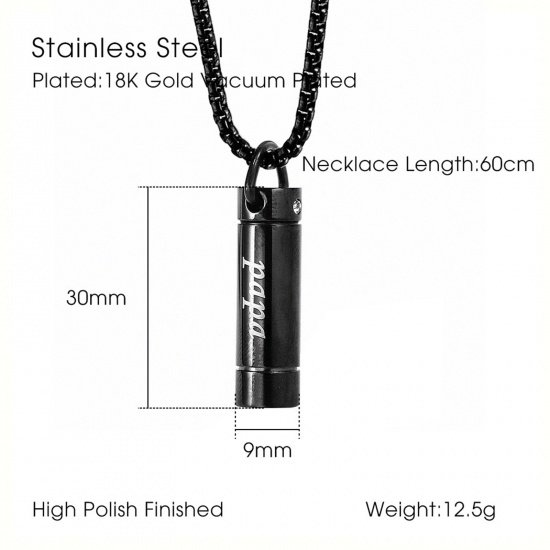Picture of Stainless Steel Cremation Ash Urn Pendants Cylinder Black Message " Grandma " Can Open 30mm x 9mm, 1 Piece