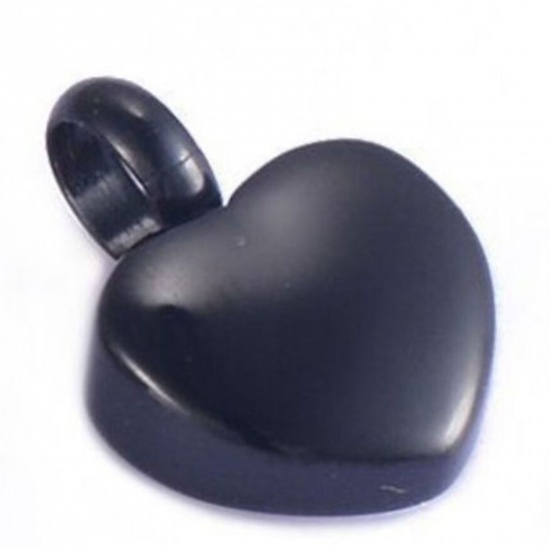 Bild von Edelstahl Kremation Asche Urnen Charms Herz Schwarz Blank Schild zu Gravieren 15mm x 12mm, 1 Stück