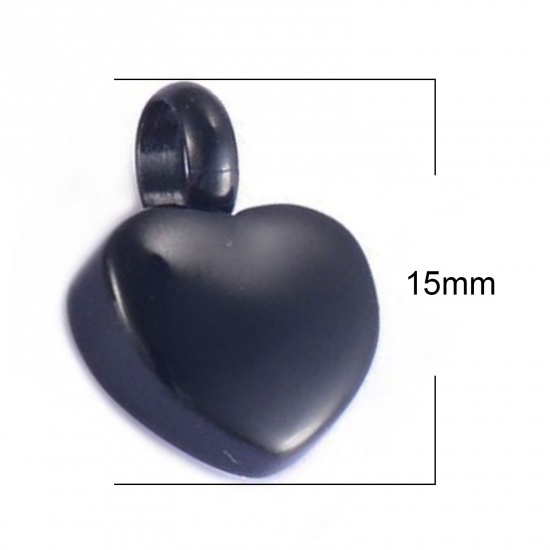 Bild von Edelstahl Kremation Asche Urnen Charms Herz Schwarz Blank Schild zu Gravieren 15mm x 12mm, 1 Stück