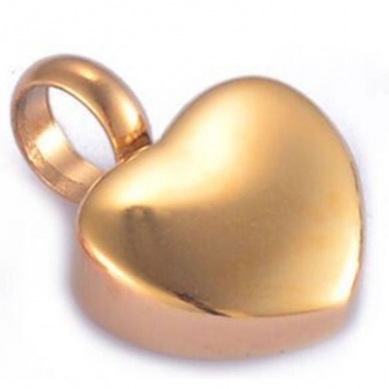 Bild von Edelstahl Kremation Asche Urnen Charms Herz Vergoldet Blank Schild zu Gravieren 15mm x 12mm, 1 Stück