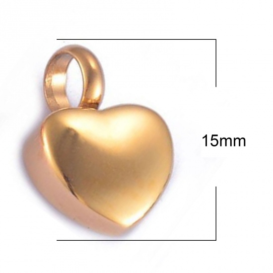 Bild von Edelstahl Kremation Asche Urnen Charms Herz Vergoldet Blank Schild zu Gravieren 15mm x 12mm, 1 Stück