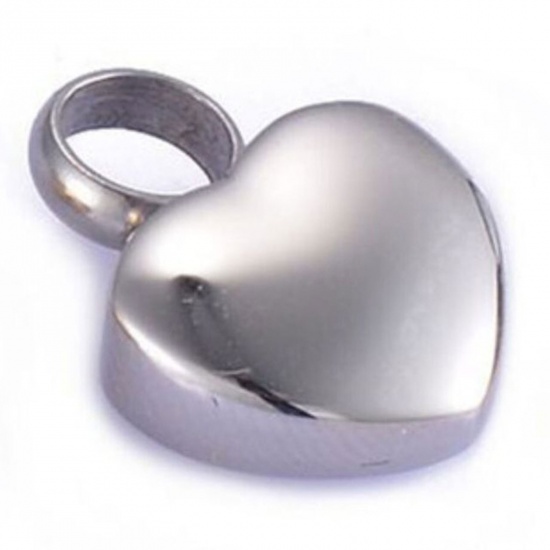 Bild von Edelstahl Kremation Asche Urnen Charms Herz Silberfarbe Blank Schild zu Gravieren 15mm x 12mm, 1 Stück