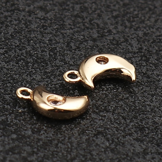 Picture of Brass Galaxy Charms Half Moon 18K Real Gold Plated Clear Rhinestone 10mm x 7mm, 3 PCs