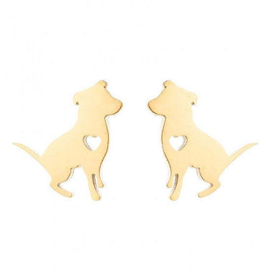 Bild von Edelstahl Ohrring Ohrstecker Vergoldet Hund 12mm x 10mm, 1 Paar