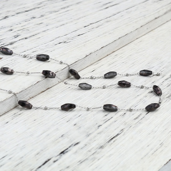 Picture of 1 M Stainless Steel Faceted Beaded Chain For Handmade DIY Jewelry Making Findings Marquise Silver Tone Dark Gray 9x4mm