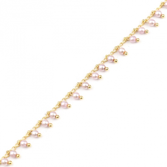 Picture of Brass & Acrylic Link Curb Chain Findings Gold Plated Light Pink 7x3mm, 1 M                                                                                                                                                                                    