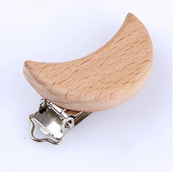 Picture of Beech Wood Baby Pacifier Clip Holder Half Moon Natural, 1 Piece