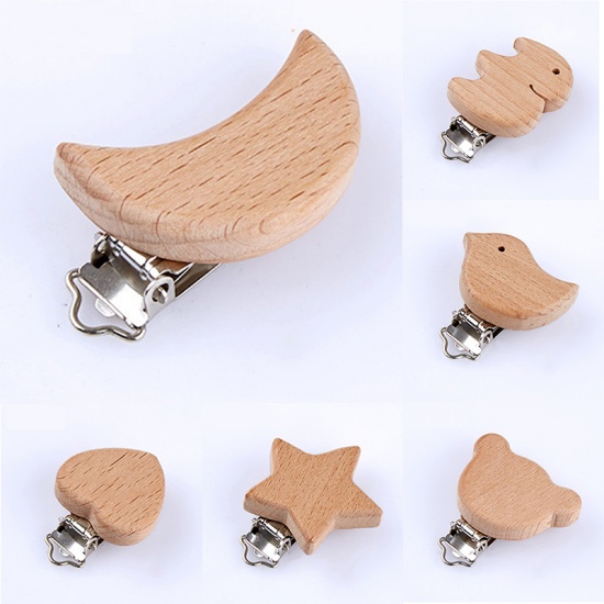 Picture of Beech Wood Baby Pacifier Clip Holder Half Moon Natural, 1 Piece