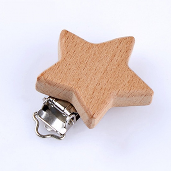 Immagine di Beech Wood Baby Pacifier Clip Holder Star Natural, 1 Piece