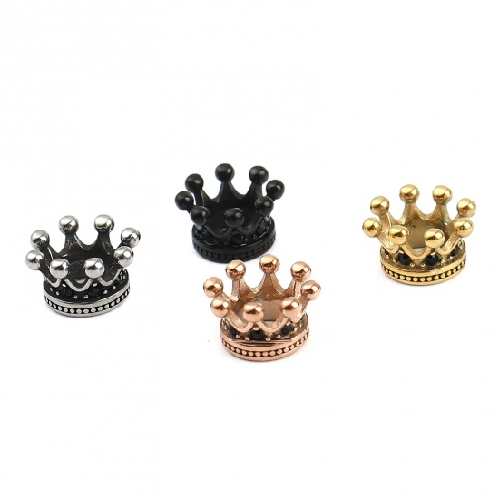 Immagine di 1 Pz Placcatura Sottovuoto PVD Ecologica Acciaio Inossidabile Perline per la Creazione di Gioielli con Fai-da-te Oro Antico Corona Nero Strass 12mm x 7mm, Buco: Circa 6.1mm