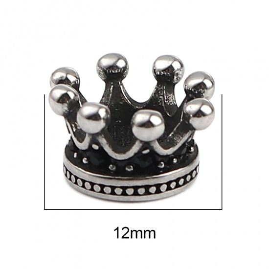 Immagine di Acciaio Inossidabile Perline Corona Argento Antico Nero Strass 12mm x 7mm, Buco: Circa 6.1mm, 1 Pz