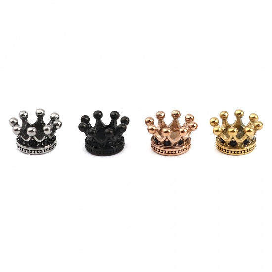Immagine di Acciaio Inossidabile Perline Corona Argento Antico Nero Strass 12mm x 7mm, Buco: Circa 6.1mm, 1 Pz