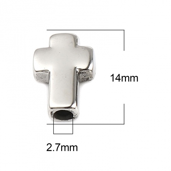 Bild von Edelstahl Religiös Perlen Kreuz Silberfarbe 14mm x 10mm, Loch: ca. 2.7mm, 1 Stück