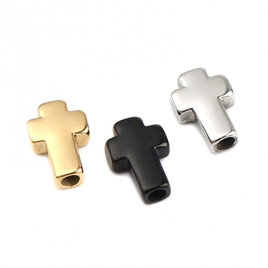 Bild von Edelstahl Religiös Perlen Kreuz Silberfarbe 14mm x 10mm, Loch: ca. 2.7mm, 1 Stück