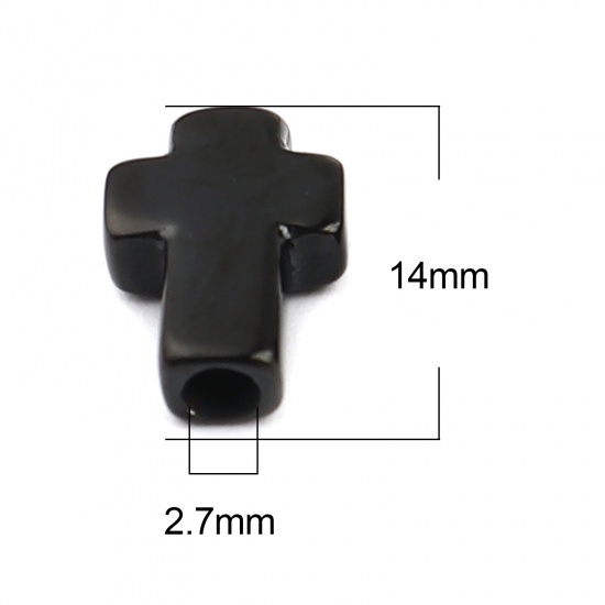 Bild von 1 Stück Umweltfreundliche PVD-Vakuumbeschichtung Edelstahl Religiös Perlen zur DIY-Schmuckherstellung Schwarz Kreuz 14mm x 10mm, Loch: ca. 2.7mm