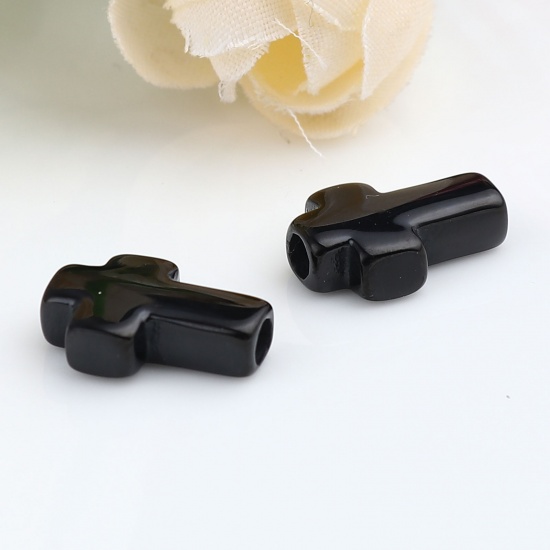Bild von 1 Stück Umweltfreundliche PVD-Vakuumbeschichtung Edelstahl Religiös Perlen zur DIY-Schmuckherstellung Schwarz Kreuz 14mm x 10mm, Loch: ca. 2.7mm