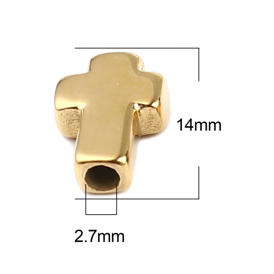 Bild von Edelstahl Religiös Perlen Kreuz Vergoldet 14mm x 10mm, Loch: ca. 2.7mm, 1 Stück