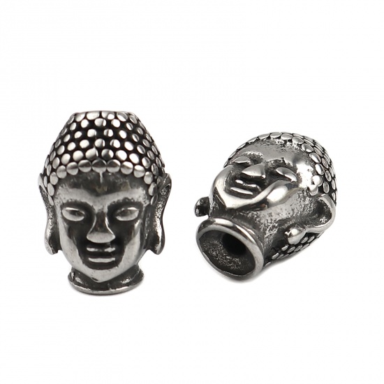 Imagen de Acero Inoxidable Religión Cuentas Buda Plata Antigua 14mm x 10mm, Agujero: Aprox 2.9mm, 1 Unidad