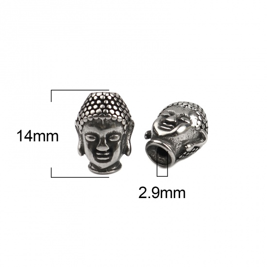 Imagen de Acero Inoxidable Religión Cuentas Buda Plata Antigua 14mm x 10mm, Agujero: Aprox 2.9mm, 1 Unidad