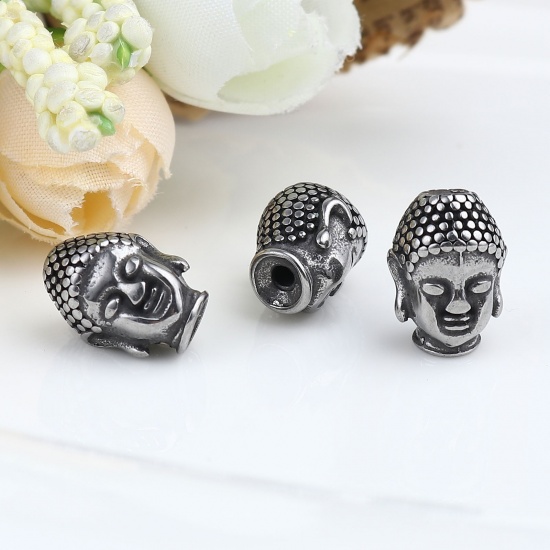 Imagen de Acero Inoxidable Religión Cuentas Buda Plata Antigua 14mm x 10mm, Agujero: Aprox 2.9mm, 1 Unidad