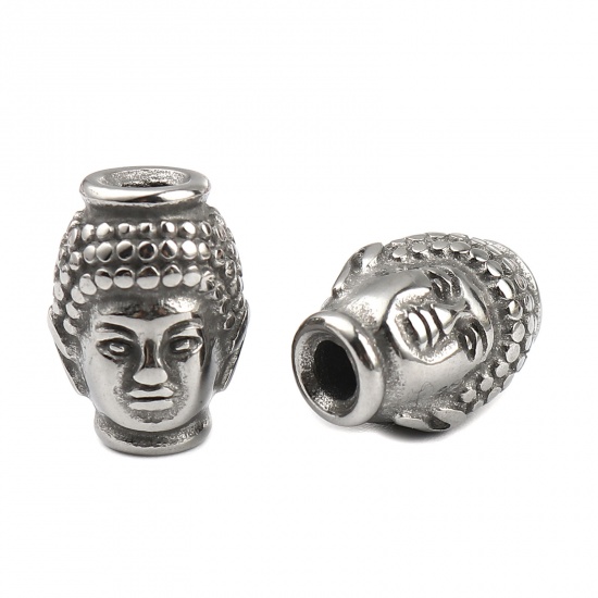 Imagen de Acero Inoxidable Religión Cuentas Buda Plata Antigua 15mm x 11mm, Agujero: Aprox 3.3mm, 1 Unidad