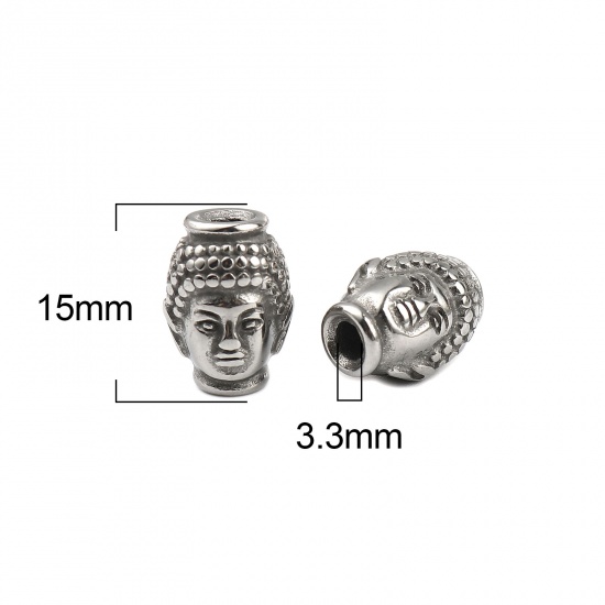 Imagen de Acero Inoxidable Religión Cuentas Buda Plata Antigua 15mm x 11mm, Agujero: Aprox 3.3mm, 1 Unidad