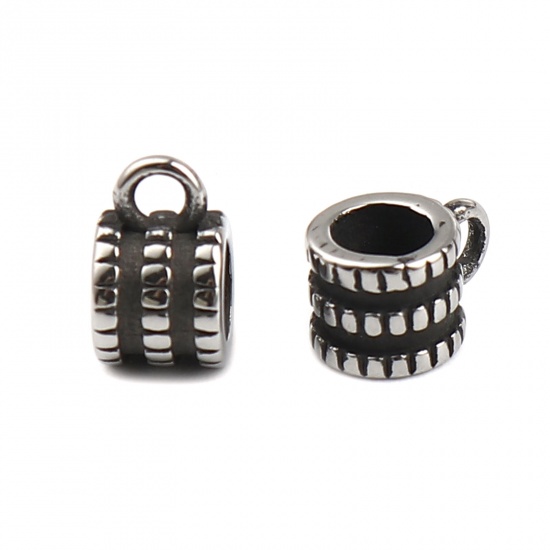 Picture of Stainless Steel Bail Beads Cylinder Antique Silver Color 9mm x 6mm, Hole: Approx 4.1mm 1.9mm, 1 Piece