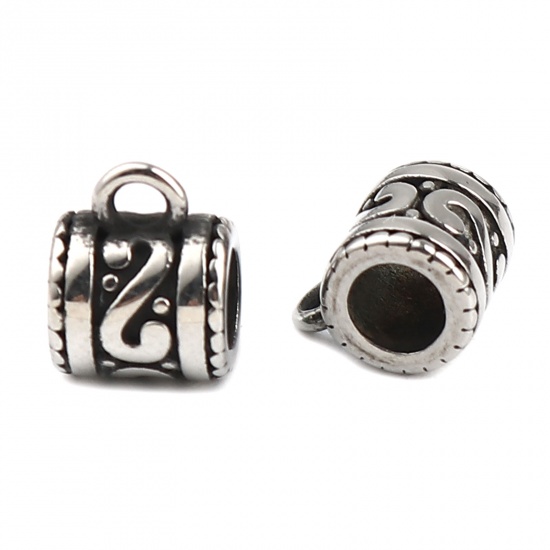 Picture of Stainless Steel Bail Beads Cylinder Antique Silver Color S Pattern 9mm x 7mm, Hole: Approx 4.1mm 1.9mm, 1 Piece