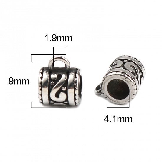 Picture of Stainless Steel Bail Beads Cylinder Antique Silver Color S Pattern 9mm x 7mm, Hole: Approx 4.1mm 1.9mm, 1 Piece