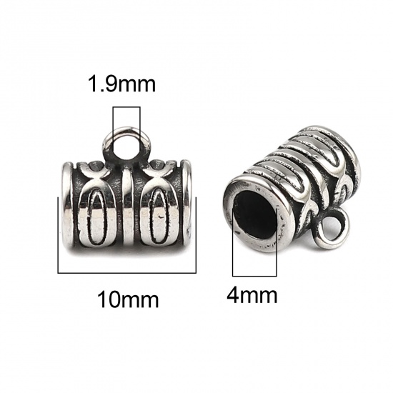 Picture of Stainless Steel Bail Beads Cylinder Antique Silver Color Oval 10mm x 9mm, Hole: Approx 4mm 1.9mm, 1 Piece