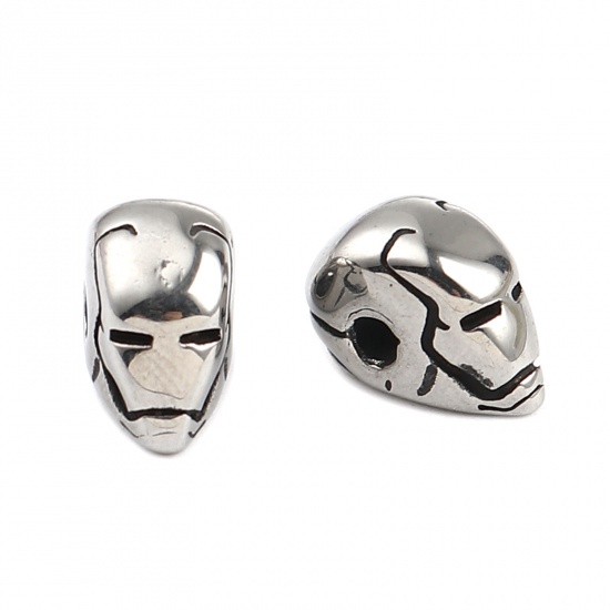 Imagen de Acero Inoxidable Halloween Cuentas Cráneo Plata Antigua 13mm x 7mm, Agujero: Aprox 2.4mm, 1 Unidad