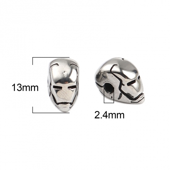 Imagen de Acero Inoxidable Halloween Cuentas Cráneo Plata Antigua 13mm x 7mm, Agujero: Aprox 2.4mm, 1 Unidad