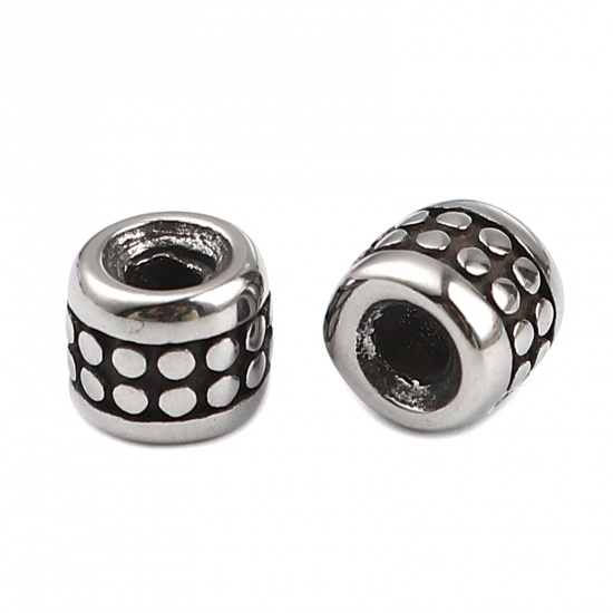 Image de Perles en Acier Inoxydable Colonne Argent Vieilli 6mm x 5mm, Trou: env. 2.3mm, 1 Pièce